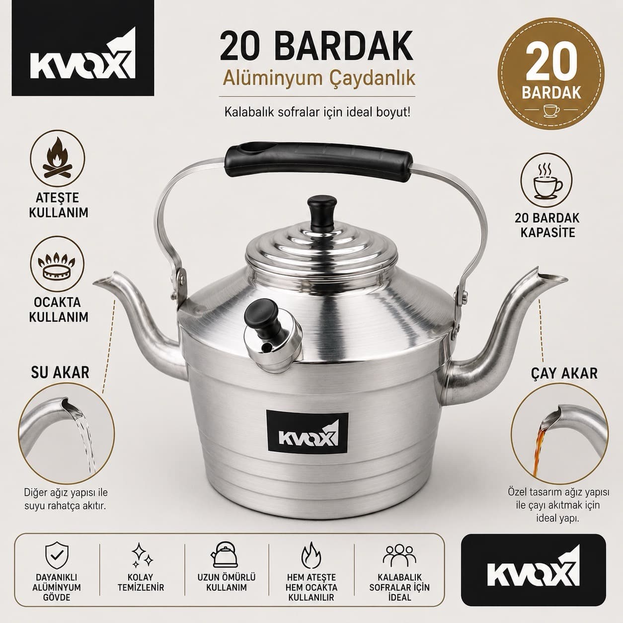 Kvox Çift İbrikli Çoban Çaydanlığı Semaver